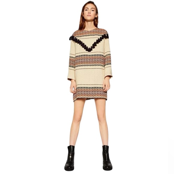 Zara Trafulac Collection Jacquard Tassle Knit Dress - Picture 1 of 15